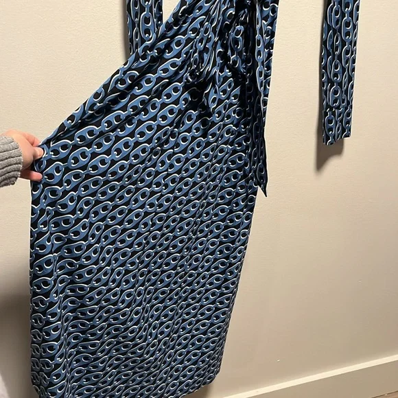 BODEN Laura Jersey Midi Shirt Dress, Blue, Geo Chain, Size 4L - Picture 8 of 12